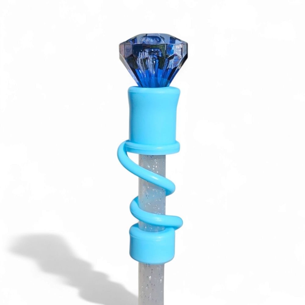 Teal Blue Diamond Silicone 10mm Straw   Topper | Straw Cover | Fits Sta…